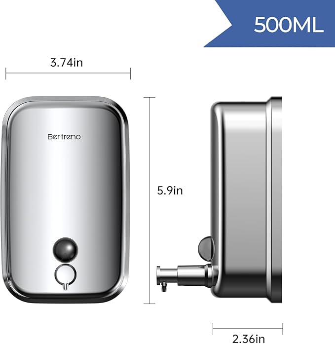 Commercial Soap Dispenser Wall Mount Stainless Steel Soap Dispensers Liquid Manual Anti-Leak Pump Hand Soap Dispenser for Bathroom Kitchen Silver (17 fl.oz./500ml)