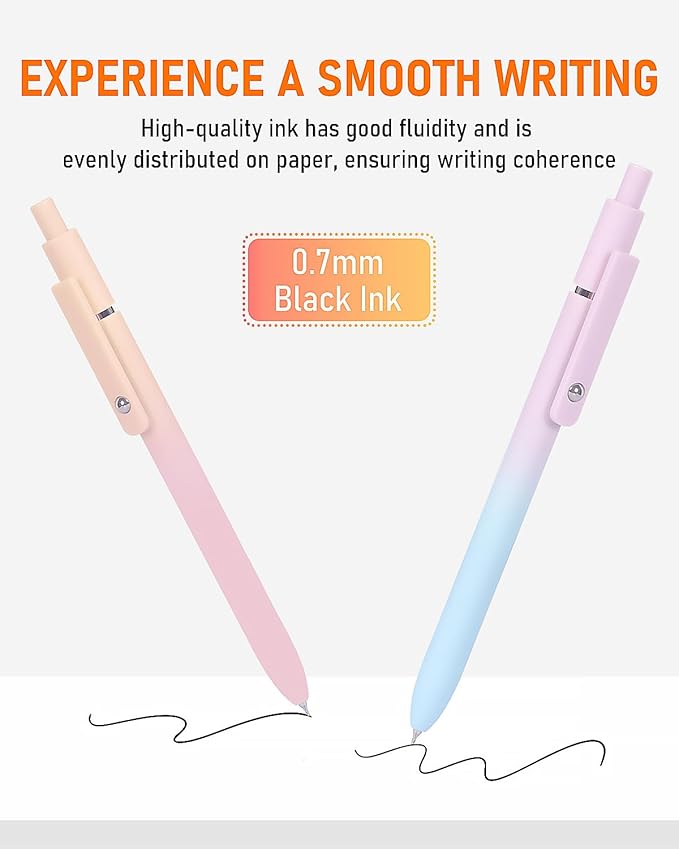 FIOVER Gel Pens, 5pcs Black Ink Medium Point 0.7mm Smooth Writing Pens with Comfort Grip, Aesthetic Ballpoint for Journaling School Office Supplies, Gifts for Women Men(5PCS Gradient Black Ink)