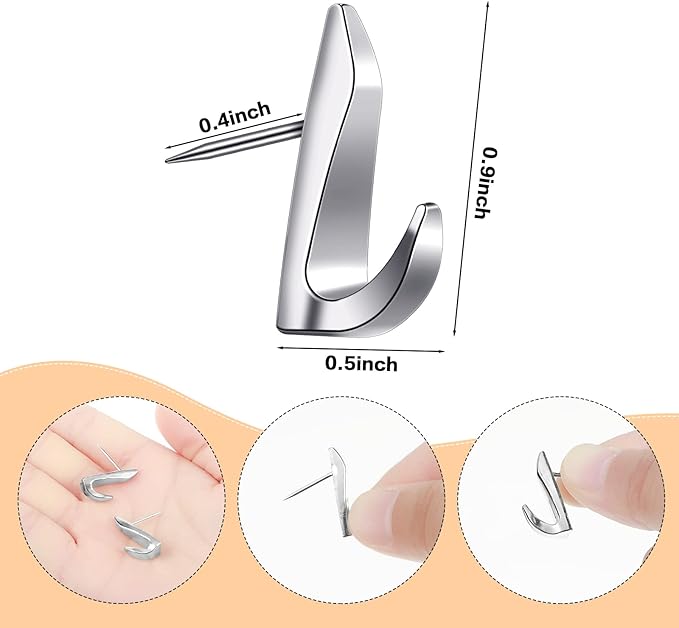 Ferraycle 30 Pieces Metal Push Pin Hangers 20 lbs Picture Hooks Zinc Alloy Thumb Tacks Hanging Hooks with Nails for Home Office Fabric Wall Wooden Board (Silver)