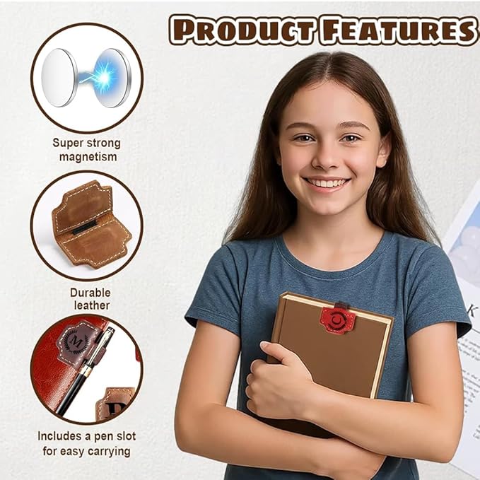 Custom Bookmark with Pen Holder with 26 Letters Personalized Magnetic Leather Book Mark, Customized Name Book Marker Clip with Initial for Men Women, Gifts for Book Lovers, Readers, (Green, P)