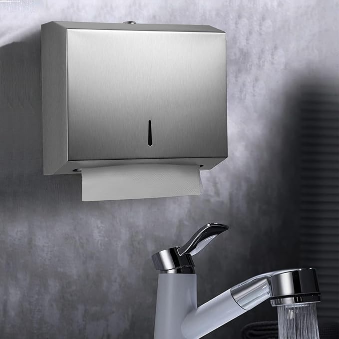 Comercial Paper Towel Dispenser Wall Mount, Stainless Steel Hand Towel Dispenser with Lock, Trifold/C Fold Paper Towel Holder for Bathroom Kitchen Office Public Places, Large Capacity Tissue Holder