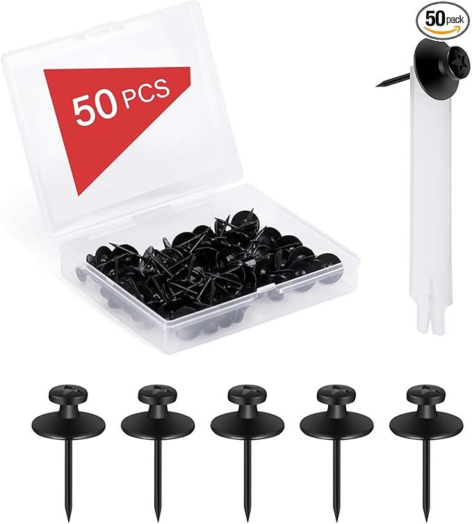 50 PCS Push Pins Picture Hangers Wall Hooks, Double Headed Thumb Tacks Without Nails, Renter Friendly Decor Thumbtacks for Tapestry Frame Art Photos (Black)