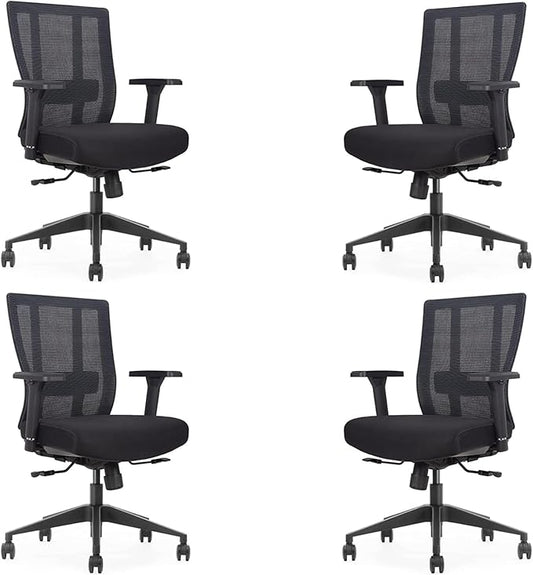 Bitchair Ergonomic Mesh Conference Room Chair - Adjustable Lumbar Support Computer Desk Chair with Height Adjustable Arms - Seat Depth Adjustable Office Chair - (Black) (Pack of 4)