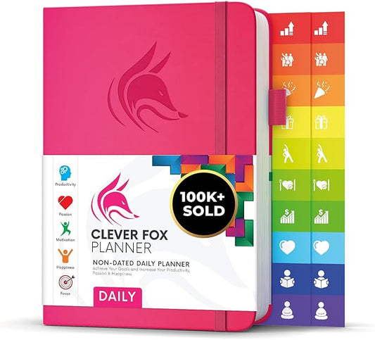 Clever Fox Daily Planner – Undated Planning Notebook with Hourly Schedule & To-Do List – Personal Day Task & Work Organizer, 6 Months (Hot Pink)