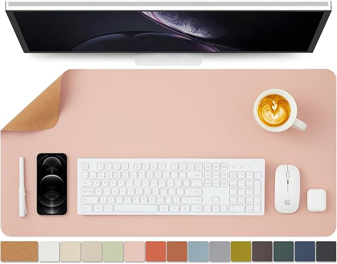Cork Desk Mat - Dual-Sided Desk Pad for Office and Home - Desk Organization and Accessories - Ideal for Large Mouse Pad and Desk Mats on Top of Desks(Pink,31.5"x 15.7")