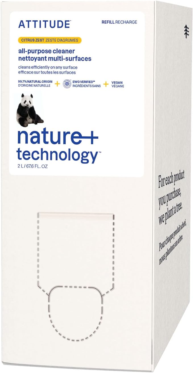 ATTITUDE All-Purpose Cleaner Refill, EWG Verified, Plant-Based & Vegan, Multi-Surface Cleaning Spray, Citrus Zest Scent, 67.6 Fl Oz
