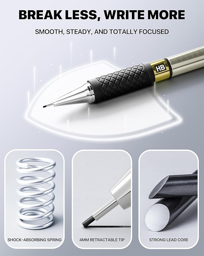 Four Candies Metal Mechanical Pencil Set - 3PCS 0.5mm Art Mechanical Pencils & 360PCS HB Lead Refills & 3PCS Erasers & 9PCS Eraser Refills, Drawing Mechanical Pencils for Writing, Sketching -With Case