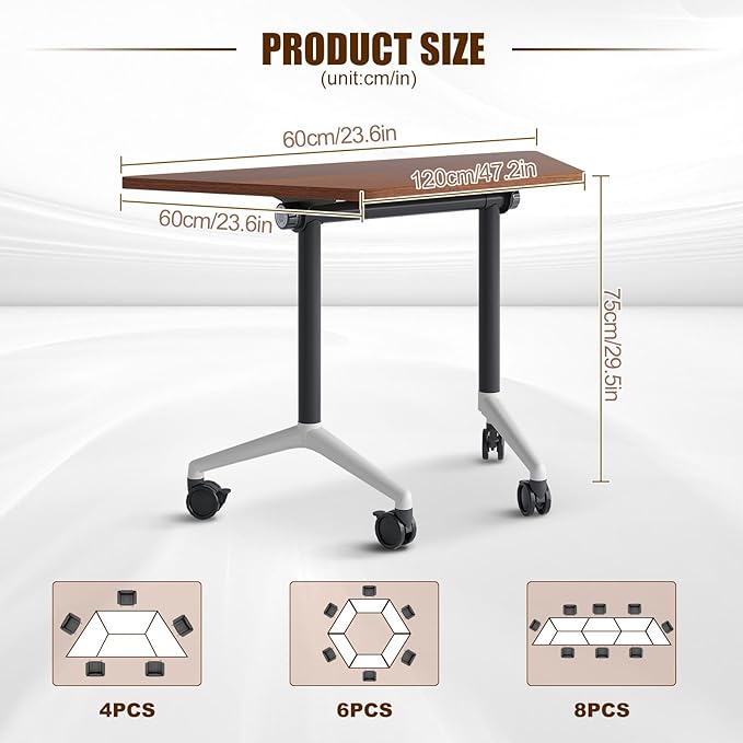 Conference Table, Folding Conference Desk Modern White, Seminar Table with Wheels, 2-10 People for Office, Meeting Break Room (2, 1915TXH, 47IN)
