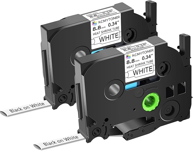 HSe221 HS221 HSE-221 HS-221 Heat Shrink Tubes Label Tape 3/8" (8.8mm) x 4.92 ft Compatible for PTD210 D400 D600 PTH300 PTE300 PTE500 PTE550W PTP700 PTP750WVP, Black on White, 2 Pack