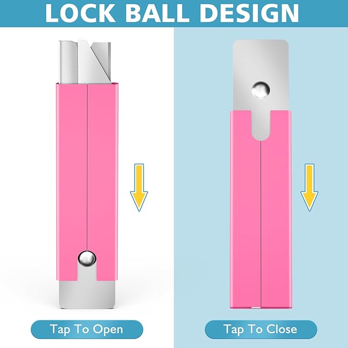 DIYSELF 24 Box Cutter, Utility Knife Retractable, Mini Utility Knife with Single Edge Razor Blades, Small Box Cutters Bulk for Home, Office (Pink)