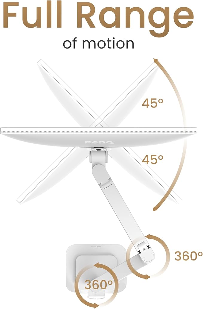 BenQ BSH02 Ergo Monitor Arm -Gas Spring Monitor Stand for Up to 45'' & 44lbs Screens, Heavy Duty, Quick Installation, No Sagging, Top Clamp and Grommet Base, Reinforcement Plate, VESA 75x75 &100x100mm