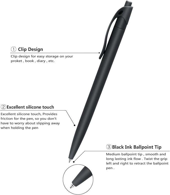 Aozora Pens Bulk 30 Pack Black Click Pens No Bleed Wholesale Retractable Ballpoint Pens Medium Point,Smooth Ink Pens for Journaling School Office Supplies 1.0MM Black Ink