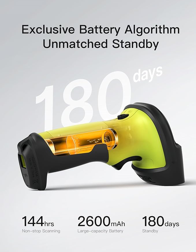Inateck 2D Barcode Scanner, Wireless Bluetooth QR Code Scanner with AI APP & SDK, 180-Day Battery Life, Fast & Accurate Scanning, Compatible with iOS/Android/Windows, BCST-72 Green