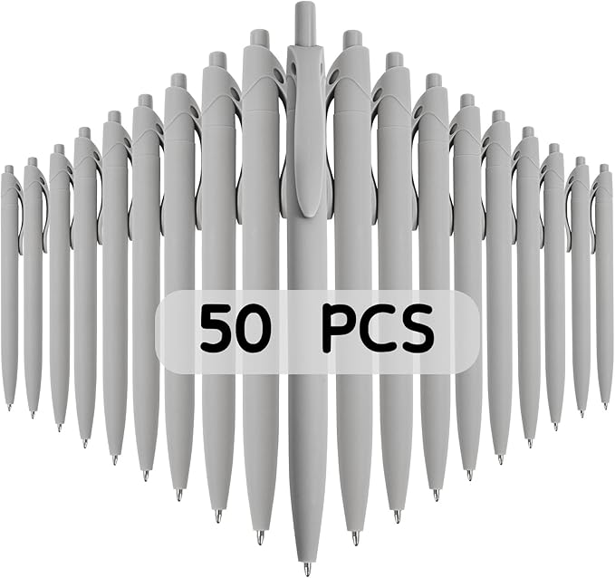 BallPoint Pens, 50 Pack (BLACK Ink),Bulk Pens, Grey Barrel,Click Pens for Office Home and School, Retractable Ballpoint Pens, Medium Point, 1.00MM (Grey)
