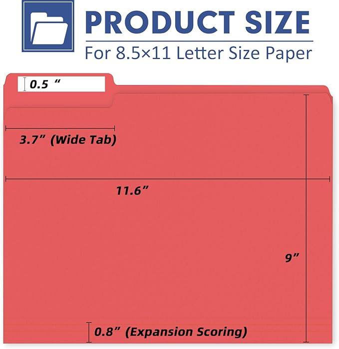 File Folder, PANDRI 170 Pack Colored File Folder, 1/3 Cut Tab, Letter Size, Assorted 12 Colors Filing Folder for Office School Business