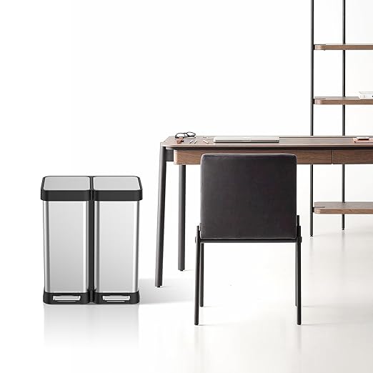 16 Gallon Dual Compartment Trash & Recycling Bin - Soft Close Lid Kitchen Garbage Can, Stainless Steel Step Pedal, Space Saving Design for Home/Office (60L 2x30L, No Inner Bucket)