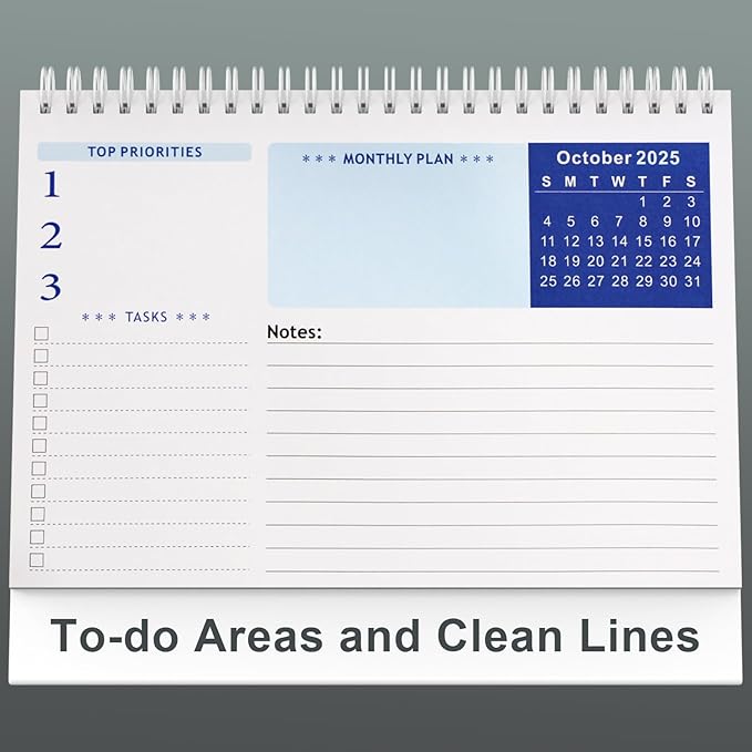 2025 Desk Calendar, from Jul 2025-Jun 2026, 12 Months Desktop Calendar, Holiday Reminders, Daily Square and Lines, Easy to Organizing and Planning for Home and Office