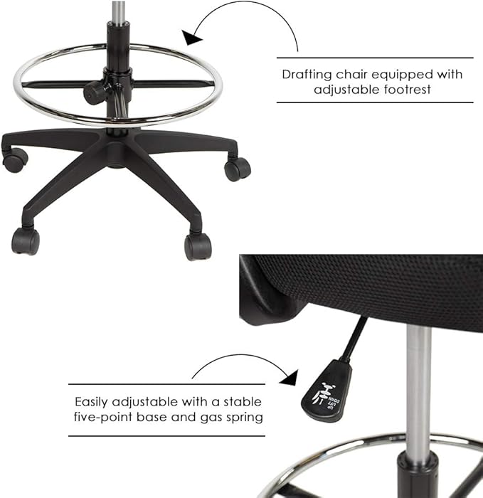 Drafting Chair Tall Office Chair Standing Desk Chair Mesh Computer Chair Adjustable Height with Lumbar Support Flip Up Arms Swivel Rolling Executive Chair,Black …