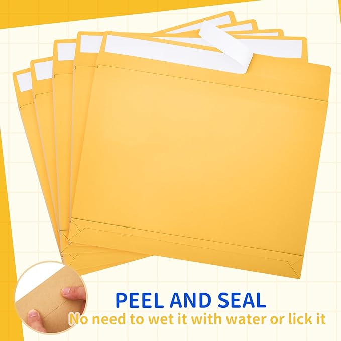 20 Pcs 12 x 16 x 1.6 Inch Large Expandable Catalog Envelopes Manilla Kraft Peel and Seal Envelopes Light Large Mailing for Office Home Documents Magazines Photos Storage Organizing (Yellow)
