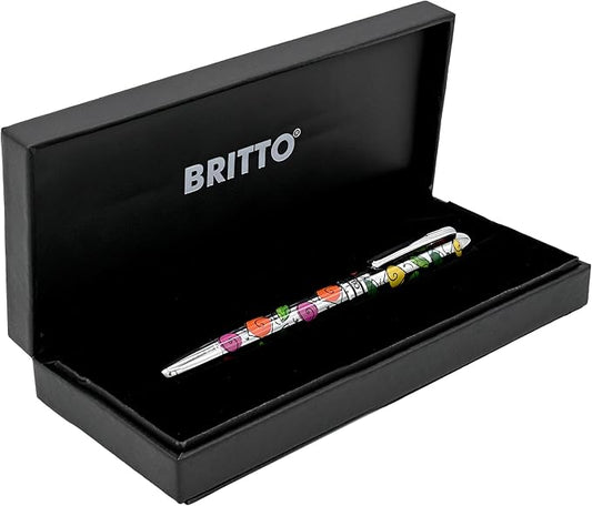 Britto Premium Rollerball Pen - Extra Fine Point with 0.5mm Premium-Grade Refillable Liquid Black Ink, Smooth Precision Writing & Quick Drying Pen for Journaling (Japanese, Colorful Roses)
