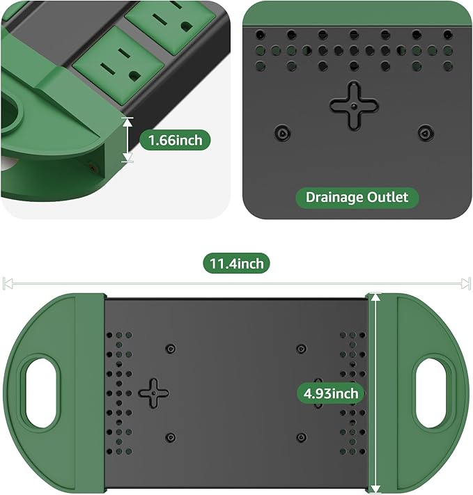 CCCEI Outdoor Power Strip Weatherproof with 8 Plug, Waterproof Extension Cord with Multiple Outlets, Christmas Exterior Garden Yard Surge Protector 15FT, Green.