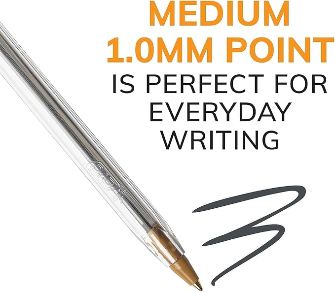 BIC Cristal Xtra Smooth Black Ballpoint Pens, Medium Point (1.0mm), 12-Count Pack, Extra Smooth and Reliable Ballpoint Pens
