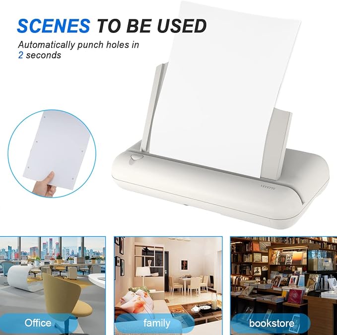 Electric 3 Hole Paper Punch, VEYETTE Heavy Duty Commercial Hole Puncher with Adapter for Office School Studio, 30 Sheet Capacity,Color Gray