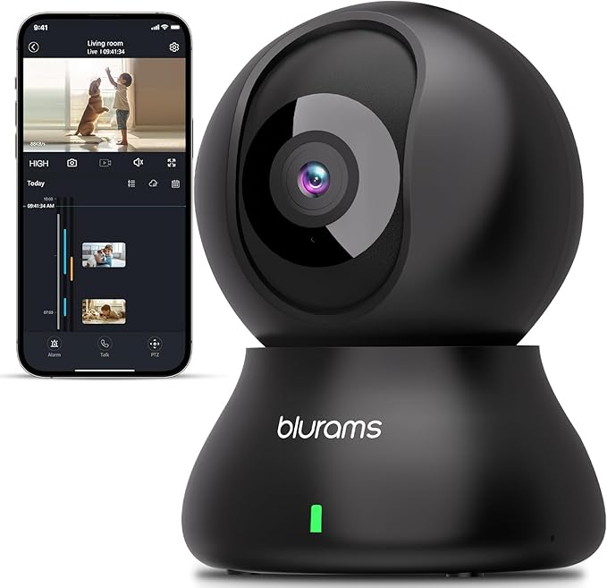blurams Security Camera, 2K Indoor Camera 360° Pet Camera for Home Security with Phone App, Motion Tracking, 2-Way Audio, IR Night Vision, Siren, Compatible with Alexa & Google Assistant(2.4GHz ONLY)