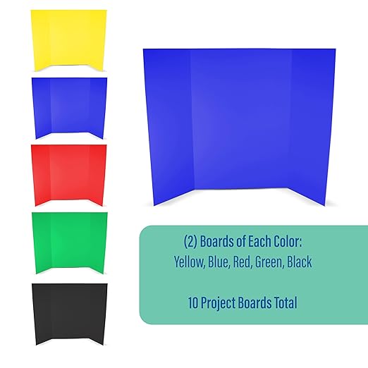Flipside Products 36” x 48” Foam Project Boards for Presentations, Science Fair, School Projects, Event Displays and Trifold Picture Board - Assorted Colors - 10 Pack