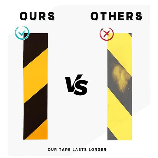 2 Inch x 220 FT Black & Yellow Floor Marking Tape, High-Visibility & Adhesive Hazard Tape for Caution & Aisle Marking, Caution Warning Safety Stripe Tape Roll for Walls Steps Pipes Equipment