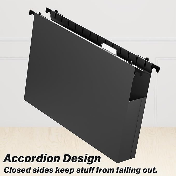 Extra Capacity Legal Size Plastic Hanging File Folders,2" Expanding Accordian Pocket with Black Insert Gasket,Heavy Duty for Filing Cabinet,Hard and Durable Hang Folders,Legal Size,12 Pack(Black)
