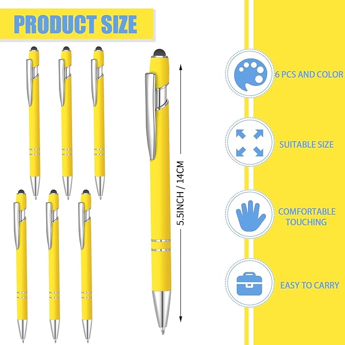 24 Pcs Blue Ink Ballpoint Pen with Stylus Tip 2 in 1 Ballpoint Pen 1.0 mm Blue Ink Metal Stylus Pen for Touch Screens Coworkers, Family, Colleagues, Office (Yellow)