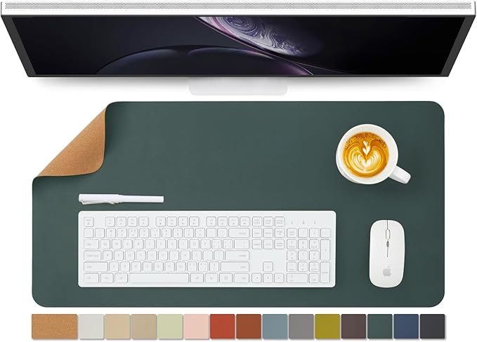 Cork Desk Mat - Dual-Sided Desk Pad for Office and Home - Desk Organization and Accessories - Ideal for Large Mouse Pad and Desk Mats on Top of Desks(Dark Green,27.6"x 13.8")