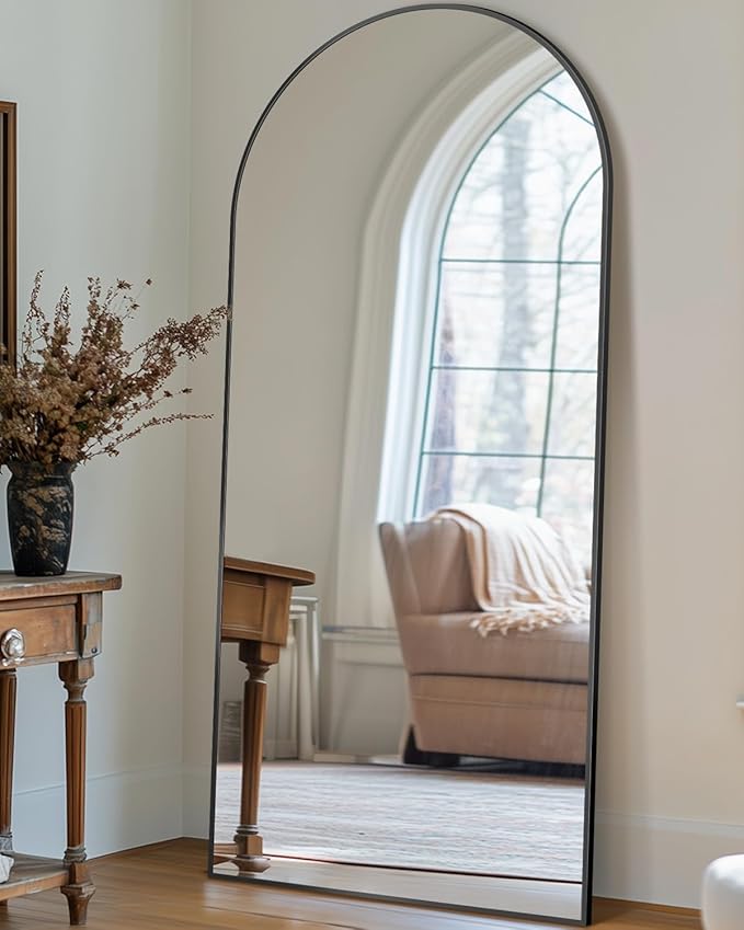 Antok Full Length Mirror, 71"x28" Arched Floor Mirror, Glassless Mirror Full Length with Stand, Floor Mirrors Freestanding, Wall Mounted Mirrors for Living Room, Black