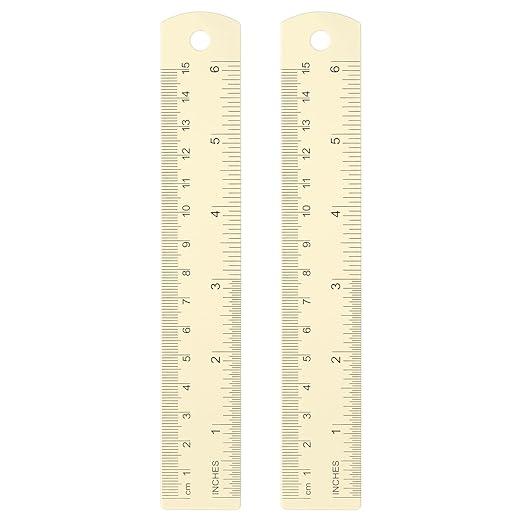 HARFINGTON 2pcs Metal Straight Ruler 15cm Metric SAE Aluminum Alloy Measuring Rulers Scale Tool with Hole for Measure Study Reading Classroom Office, White