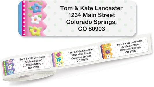 Colorful Images Frosting Flowers Rolled Personalized Return Address Mailing Labels with Dispenser, Customize with Name & Shipping Address, 500 ¾” x 2½” Self Adhesive, Easy Peel Label Roll