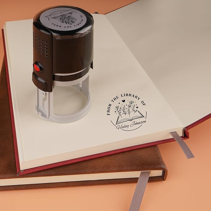 Custom Self-Inking Stamps | Personalized Book Stamp Gift for Book Lovers | 5 Ink Colors (Style08)