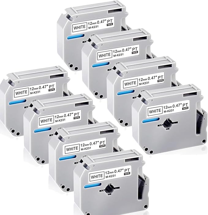 8 Pack M-K231 M Tape 12mm Compatible with M-K231s Brother Label Tape Black on White 0.47 Inch Tape for P Touch PT-M95 PT95 PT65 PT-65 PT70 PT85 PT90 Label Maker Tape Refill