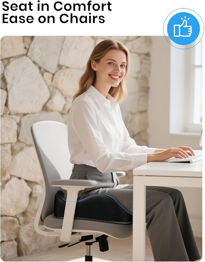 Benazcap Seat Cushion - Memory Foam Office Chair Cushion Seat Pad - Sciatica & Lower Back Pain Relief - Car Seat Cushions for Driving Seat Cushions