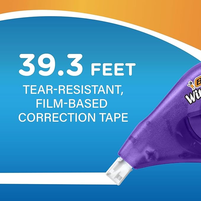 BIC White Out Tape- Tear Resistant, Clear Dispenser EZ Correct Correction Tape - 39.3 Feet Each - Pack of 7