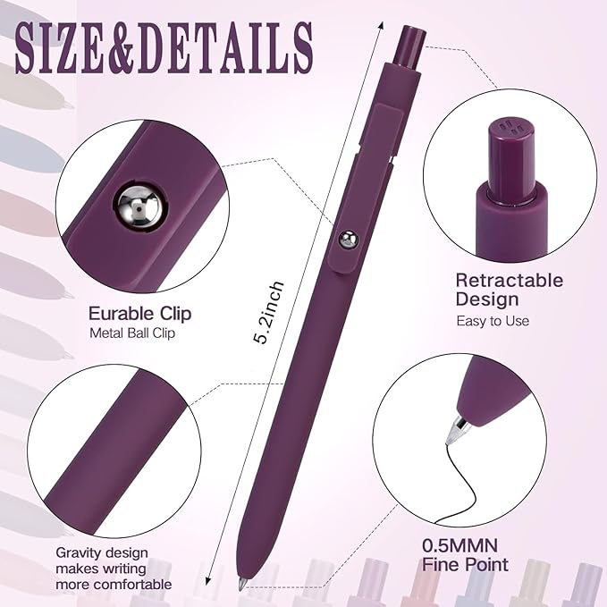 10Pcs Quick Dry Ink Pens,Retractable Gel Ink Pens,Fine Point Rolling Ball Gel Pen,Premium Smooth Writing Pens,0.5mm Cute Kawaii Pens for School Home Office Diary,Assorted Vintage Colors,Black Refill