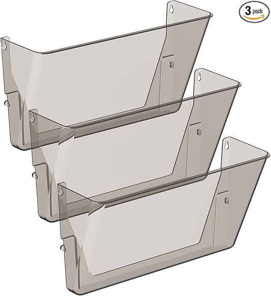 Clear Acrylic Single Pocket, Plastic Hanging Wall Mount File Holder for Office Home (Gray, pack3)