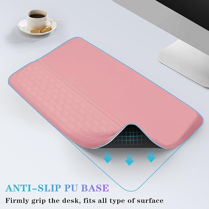 Computer Keyboard Stand with Wrist Rest, Ergonomic Tilted Keyboard Holder - Keyboard Riser with Wrist Pad - Keyboard Tray Support for Office Home - Pink