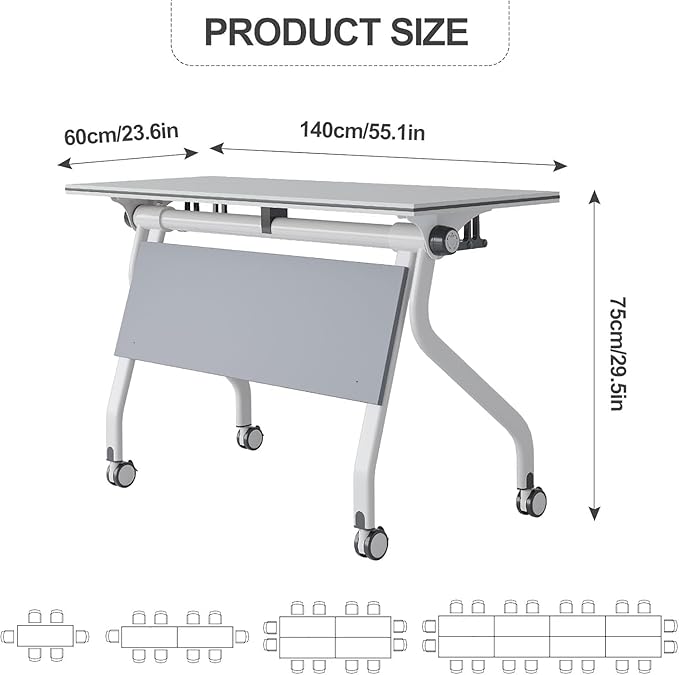 Conference Table,Folding Conference Tables Modern White Conference Room Table with Wheels, 2-10 Persons,for Office, Meeting Room (6, 1606YH, 47IN)