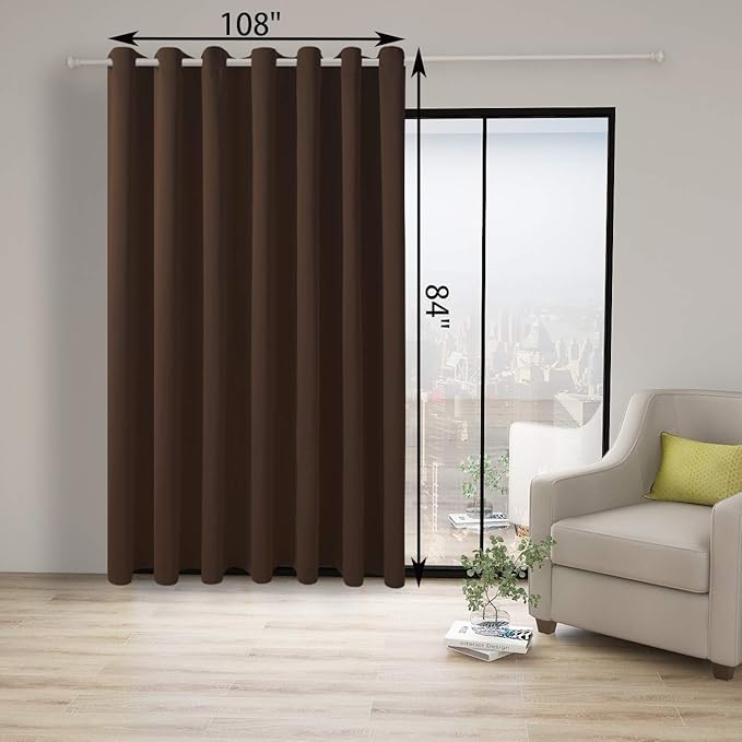 BONZER Room Divider Curtain Screen Partitions Total Privacy Wall Grommet Wide Blackout Curtains for Living Room, 84L x 108W Inch (7L x 9W ft), 1 Panel, Chocolate