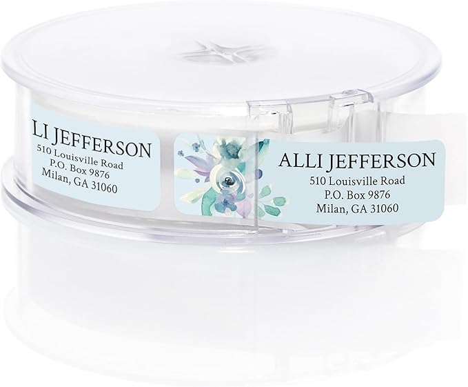 Blue Watercolor Floral Rolled Address Labels / 250 Personalized Return Address Labels/Designer Address Stickers in Elegant Plastic Dispenser
