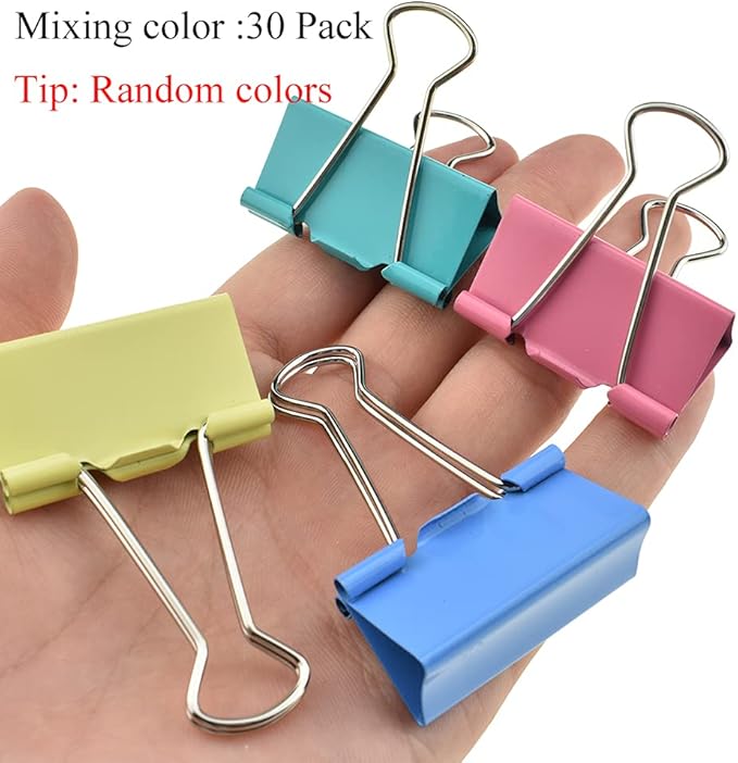 HAHIYO Binder Clips Paper Clamps Spring Steel Sturdy Large 1.57 inches Width 0.51 Inch Capacity No Sharp Edges Heavy Duty Tight Grip Reusable Color Metal Bright Finish for Home Office School 30 Pack