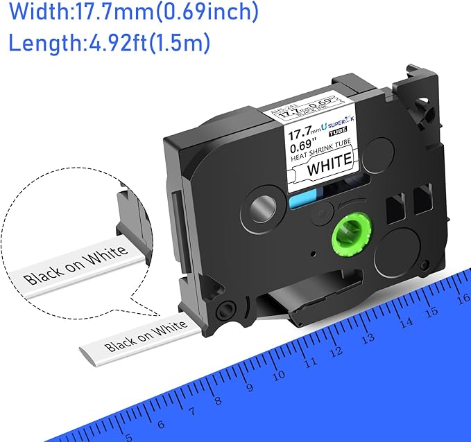 10PK Compatible for Brother Ptouch HSe-241 HSe241 HS-241 HS241 Black on White Heat Shrink Tube Label Tape use in PT-D400 PT-D600 PT-E300 PT-E500 PT-P750WVP Printer (0.69''x 4.92ft)