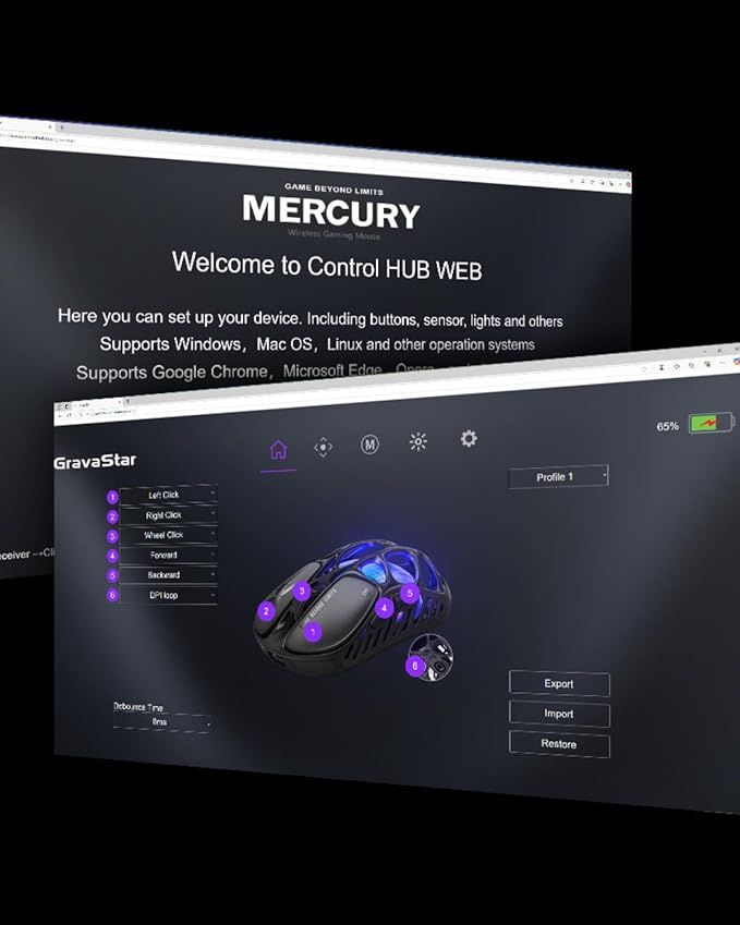 GravaStar Mercury X Pro Wireless Gaming Mouse, Come with 8K Dongle – 32,000 DPI PAW 3950 Sensor, 8,000Hz Polling Rate, Only 49g, Magnesium Alloy Hollow Frame, RGB Lighting, 5 Programmable Buttons