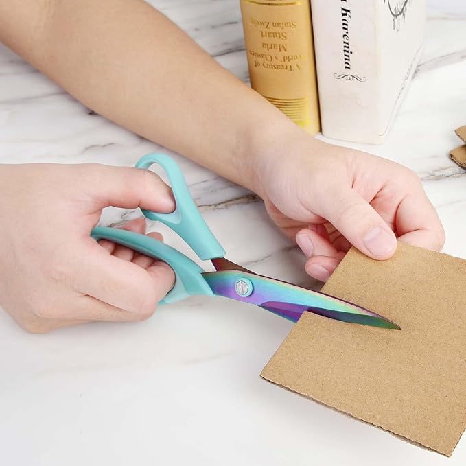 8.5" Scissors All Purpose, Multipurpose Office Scissors Set of 3 pack, sharp Titanium Coating Blade and Soft Comfort-Grip Sturdy Scissors for Fabric School Craft Sewing Home, Right/Left Handed, Blue